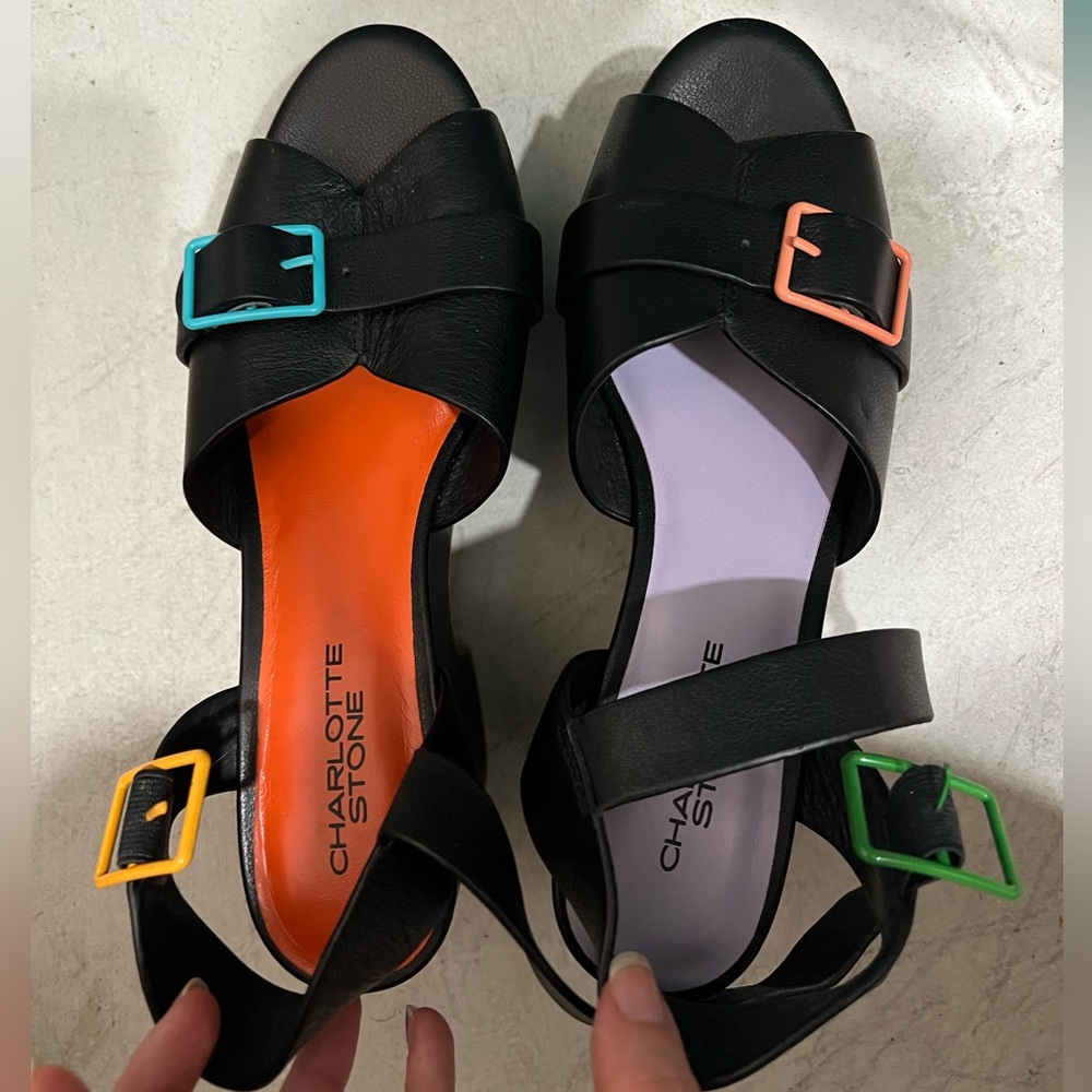 Charlotte Stone Black and Orange Sandals Vibrant Design